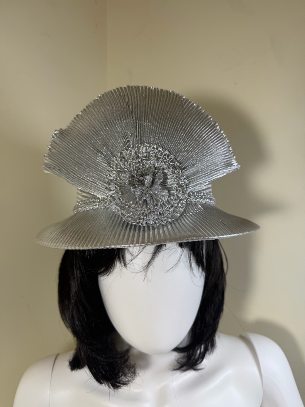 Elegant Silver Pleated Statement Hat for Women